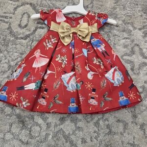Bonnie Baby Red Nutcracker Dress with Gold Bow
